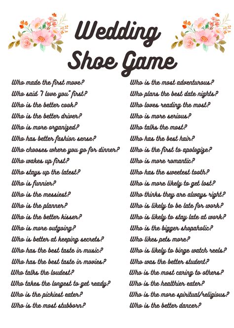 shoe game|255 Best Wedding Shoe Game Questions (+ Rules + Printable).